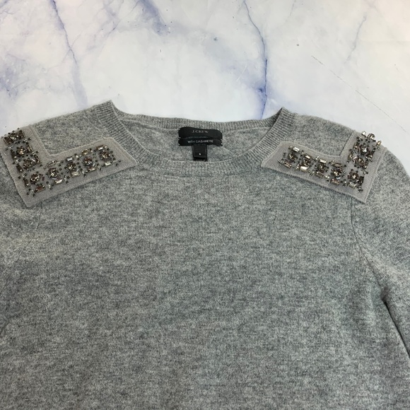J. Crew Cashmere Blend Jeweled Shoulder Sweater - Picture 7 of 8